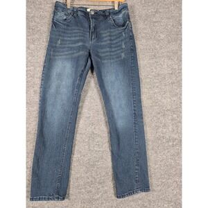 Stitches & Rivets‎ Mens Blue Wash Slim Fit Jeans Size 32x30 Distressed Detail